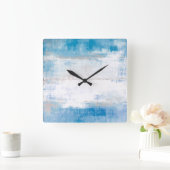 'Adjust'青と灰色の抽象芸術アート スクエア壁時計 (ホーム)