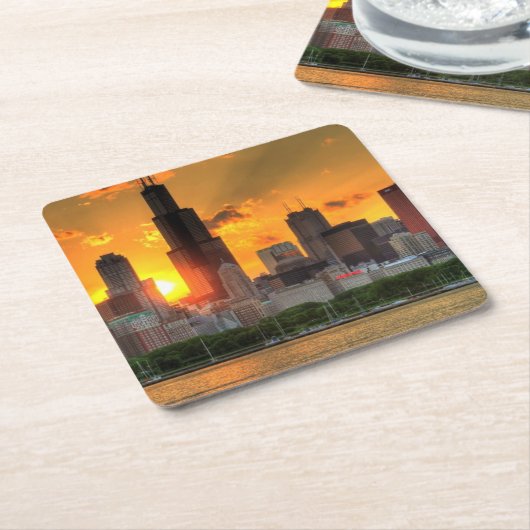 Adlerからのシカゴのスカイラインの眺め スクエアペーパーコースター (アングル)