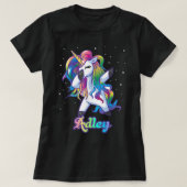 ADLEYネームパーソナライズされたカスタムレインボーユニコーンダブ Tシャツ (デザイン正面)
