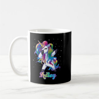 ADLEY Name Personalized Custom Rainbow Unicorn Dab コーヒーマグカップ