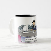 Admin Asst, Receptionist – 男性の漫画 ツートーンマグカップ (正面左)