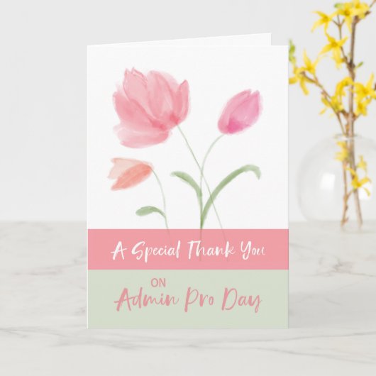 Admin Pro Dayサンキューピンクの花 カード (黄色い花)