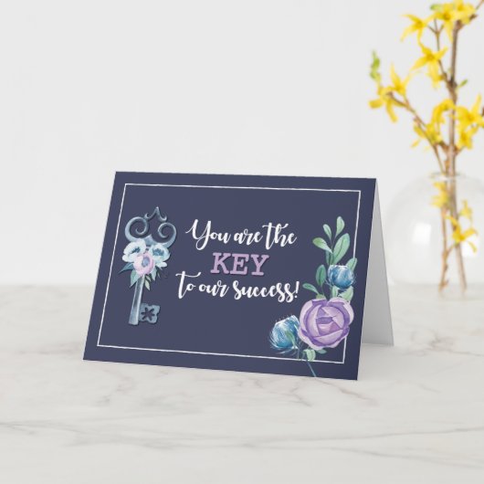 Admin Pro Day鍵to Success Navy with Flowers カード (黄色い花)