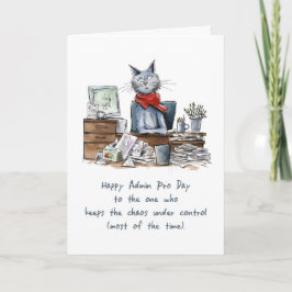 Admin Pro Day Funny Woman Cat at Desk with Papers カード