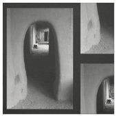 Adobeの戸口の白黒写真の生地 ファブリック (見本)