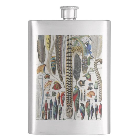 Adolphe Millot Dark Academia Vintage Bird Feather フラスク (正面)