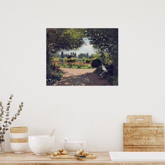 Adolphe Monet Reading in the Garden, 1866 ポスター (キッチン)