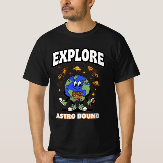 ADOM エクスプロア アストロ バウンド アース アート Tシャツ (正面)
