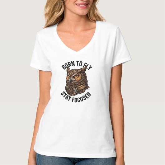 ADOM フクロウデザイン 飛ぶために生まれた Tシャツ (正面)