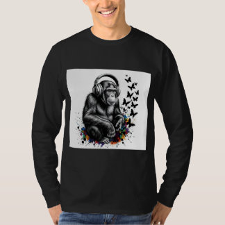 ADOM プレミアム "ミュージックゴリラ" ミニマリスト ロングスリーブ Tシャツ