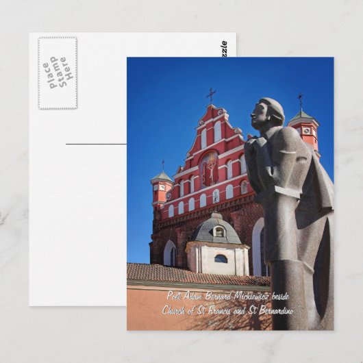 Adomas Mickevicius、詩人の像、Vilnius ポストカード (正面/裏面)