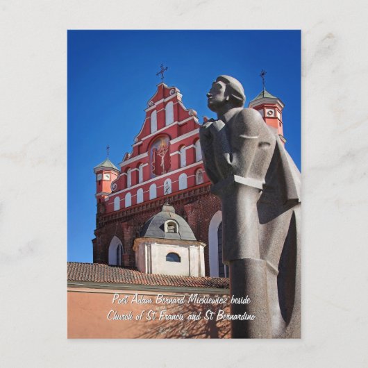 Adomas Mickevicius、詩人の像、Vilnius ポストカード (正面)