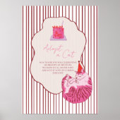 Adopt a Cat Pink Cake on Stripes Birthday Decor ポスター (正面)
