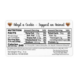 Adopt a Cookie Animal Rescue Bake Nutrition Facts ラベル