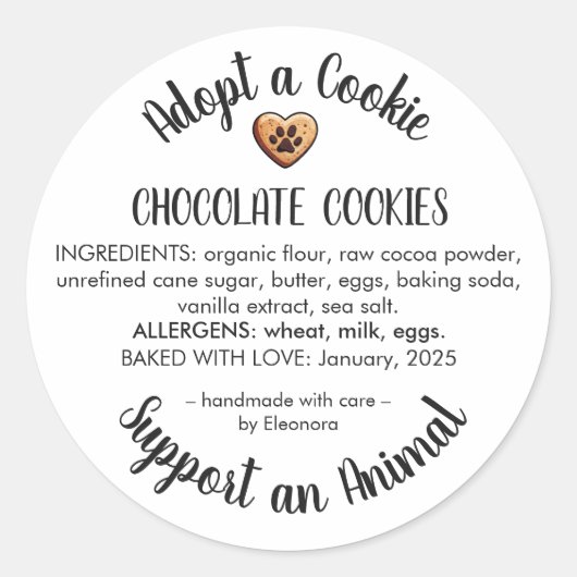Adopt a Cookie Animal Rescue Bakery Ingredients ラウンドシール (正面)