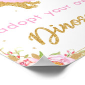 Adopt a Dinosaur Birthday Party Sign Floral T-rex ポスター (角)