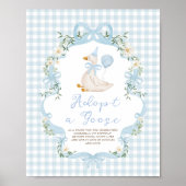 Adopt a Goose Blue Bow Gingham Birthday Decor Sign ポスター (正面)