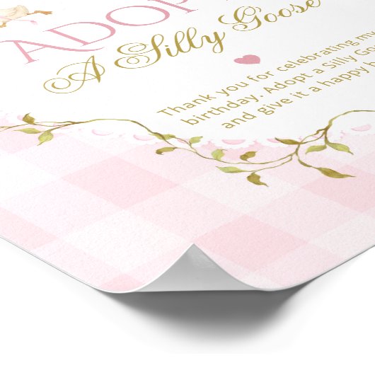 Adopt A Silly Goose Pink Gingham 1st Birthday ポスター (角)