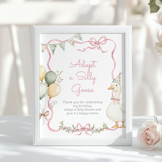 Adopt a Silly Goose Whimsical Pink girl Birthday ポスター
