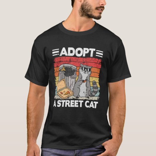 Adopt A Street Cat Trash Can Garbage Panda Pizza R Tシャツ (正面)