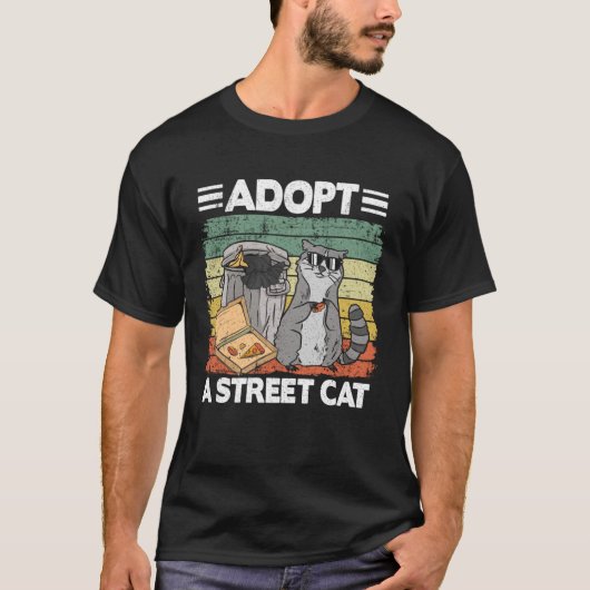 Adopt A Street Cat Trash Can Garbage Panda Pizza R Tシャツ (正面)