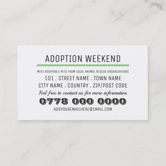 Adopt Do Shop, Pet Adoptionイベント広告 名刺 (裏面)