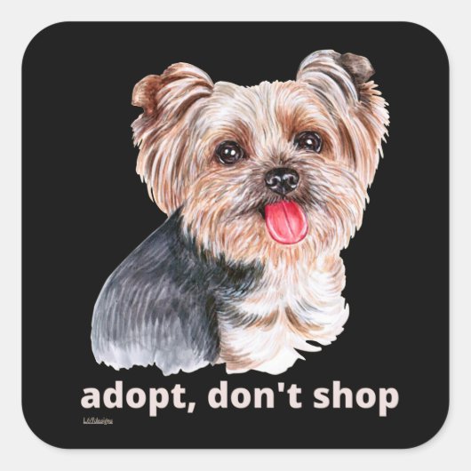 ADOPT, DON SHOP (Yorkshire Terrier)かわいい犬 スクエアシール (正面)
