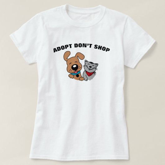 Adopt Don’t Shop 犬 猫 Tシャツ (デザイン正面)
