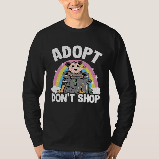 Adopt Don t Shop Opossum Meme Trash Can Rainbow Po Tシャツ (正面)