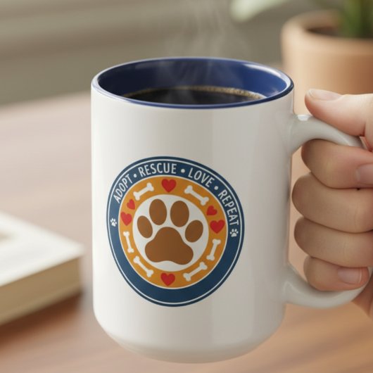 Adopt Rescue Love Repeat バッジ ツートーンマグカップ