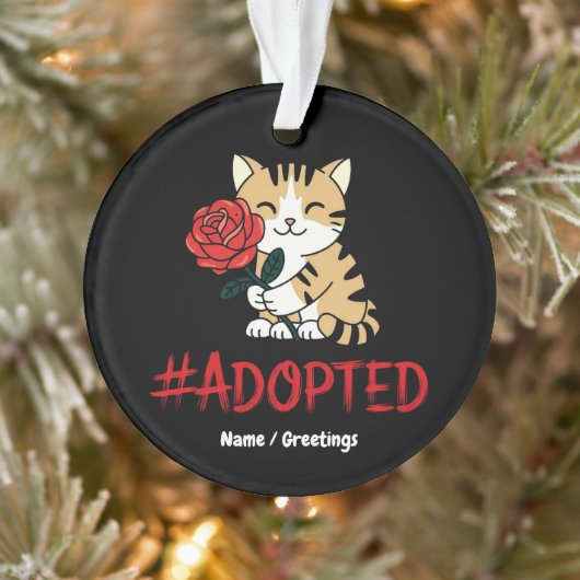 Adopted Cat Love Illustration with Rose オーナメント (ツリー)