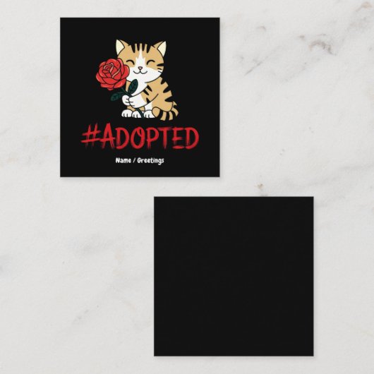 Adopted Cat Love Illustration with Rose スクエア名刺 (正面/裏面)