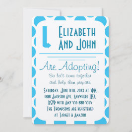 Adoption Shawer Blue & White Dotsモダン招待状 招待状