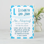 Adoption Shawer Blue & White Dotsモダン招待状 招待状 (スタンド正面)