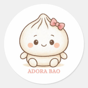 Adora Bao   かわいいピンクの包子イラスト ラウンドシール