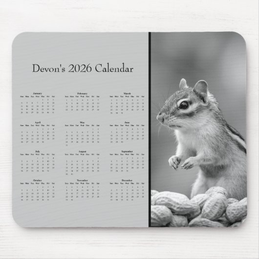 AdorablChipmunk: 2025年カスタマイズ可能カレンダー マウスパッド (正面)