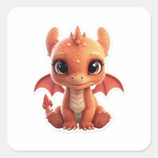 Adorable 3D Baby Dragon Fantasy Creature Sticker スクエアシール