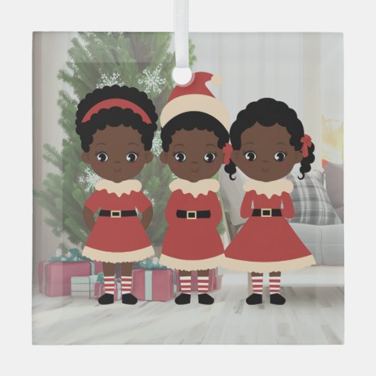 Adorable African American Christmas Ornament ガラスオーナメント (正面)