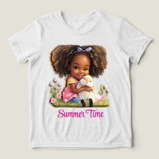 Adorable African-American Girl With Pet Bunny トライブレンドＴシャツ (デザイン正面)