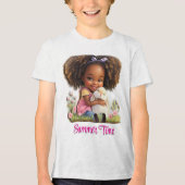 Adorable African-American Girl With Pet Bunny トライブレンドＴシャツ (正面)