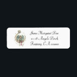 Adorable Angel and Owl Illustrated Art ラベル<br><div class="desc">"Twinkle" © Molly Harrison 2018
www.mollyharrisonart.com
A cute little angel and owl perched on a crescent moon surrounded by twinkling stars.  A little peppermint heart hangs from the moon. Illustrated by Molly Harrison and colored in soft tones.</div>