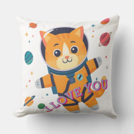 Adorable Astronaut Cat Throw Pillow クッション