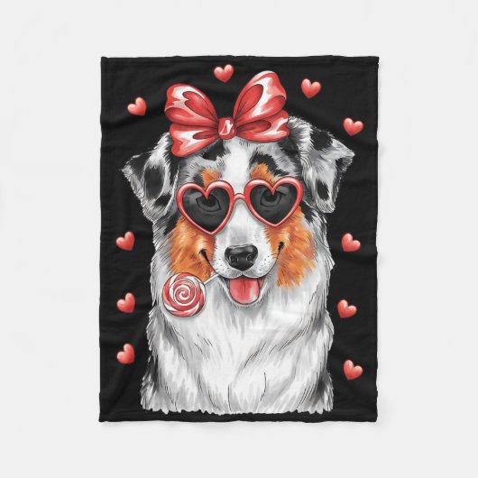 Adorable Australian Shepherd Lick Lollipop Valenti フリースブランケット (正面)