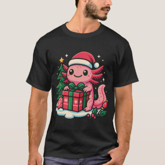 Adorable Axolotl Wearing a Santa Hat Holding a Chr Tシャツ