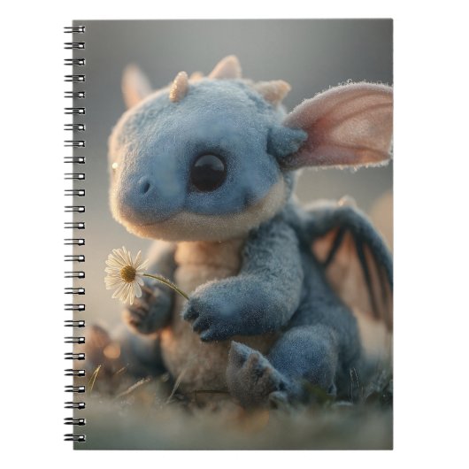Adorable Baby Blue Dragon Holding a Daisy ノートブック (正面)