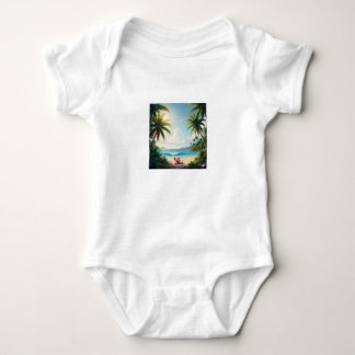 Adorable Baby Bodysuit – Elephant & Palm Trees ベビーボディスーツ