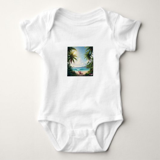 Adorable Baby Bodysuit – Elephant & Palm Trees ベビーボディスーツ (正面)