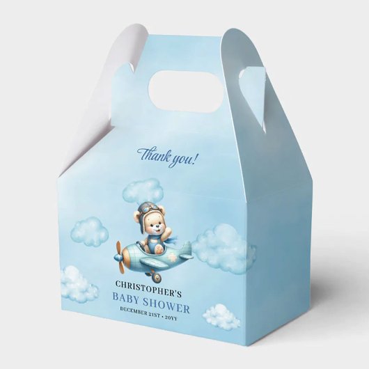 Adorable Baby Boy Shower Airplane Pilot Bear Box フェイバーボックス