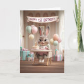 Adorable Baby Bunny First Birthday Celebration カード (正面)