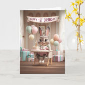 Adorable Baby Bunny First Birthday Celebration カード (黄色い花)